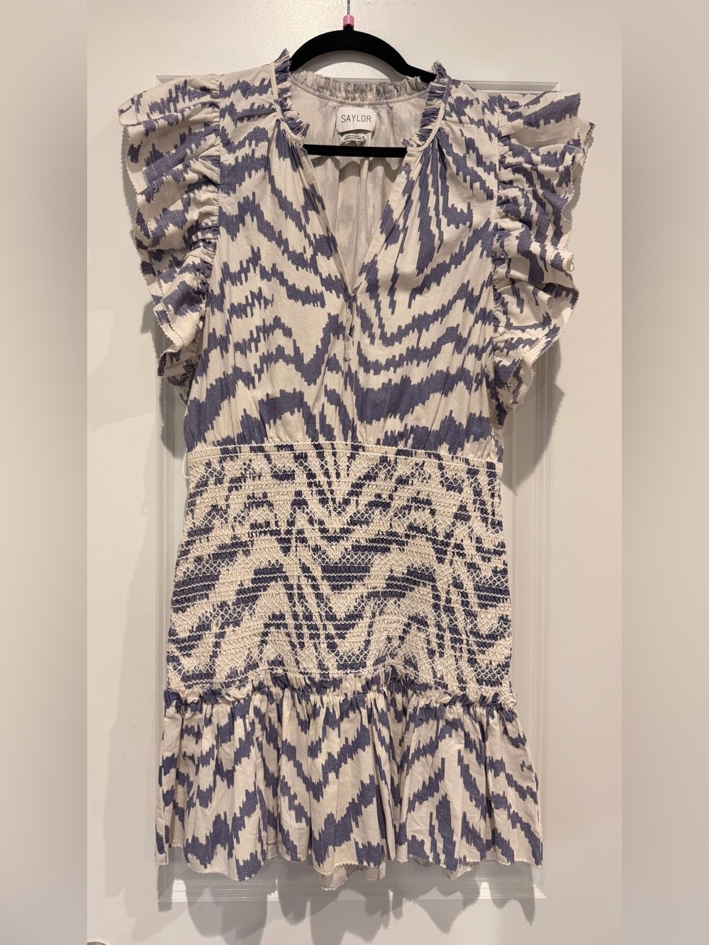 SAYLOR Cream and Blue Printed Dress